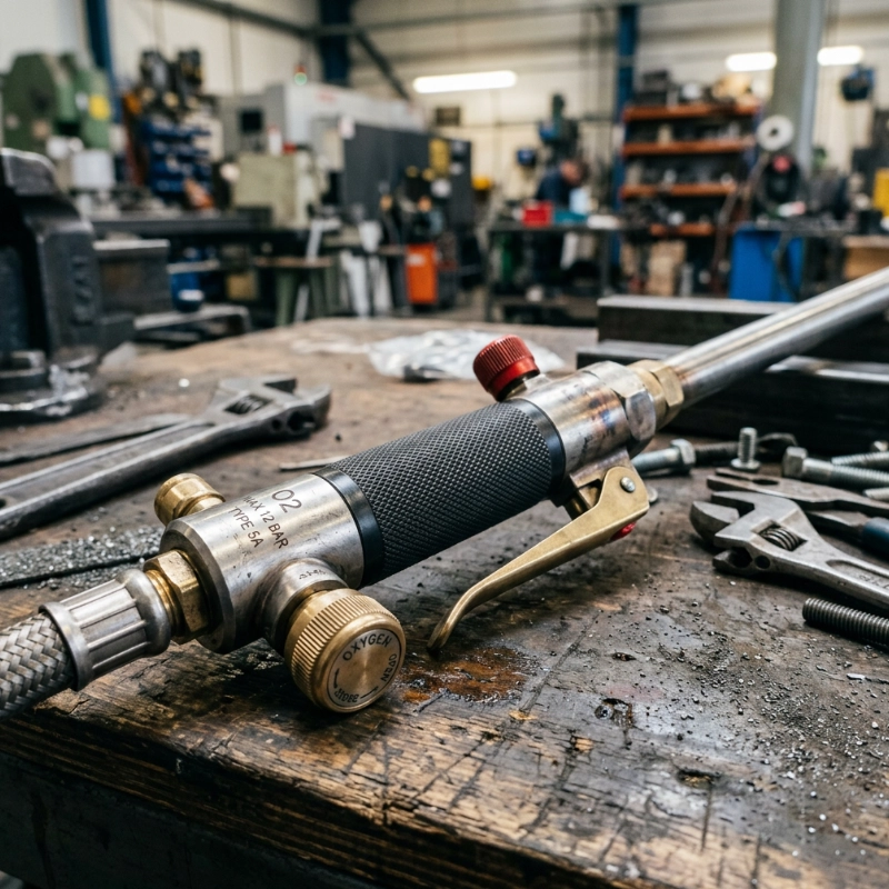 image of an oxygen lance handle, showing the ergonomic design and heat shielding